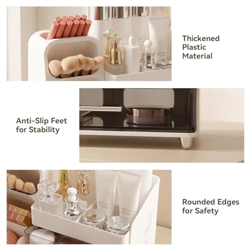 Makeup Organizer for Vanity with Brush Holder and Drawers - White - Brothersbox