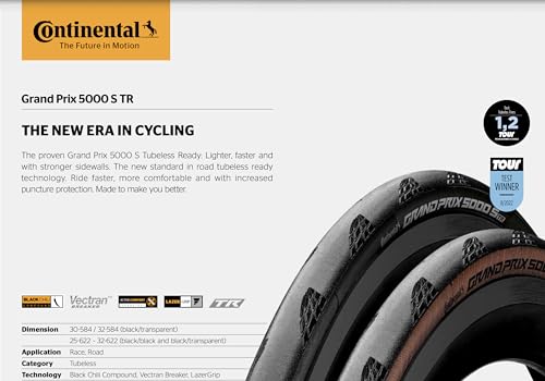 Continental Grand Prix 5000 S TR Tubeless Road Bike Tire 700x28 Black/Transparent