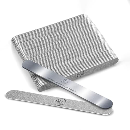 Nail File 100 Grit Professional Russian Manicure Reusable Peel and Stick Nail Files, Replaceable Emery Boards, Steel Base, Manicure Tools for Salon, 50 pcs + 1 Metal Board Set