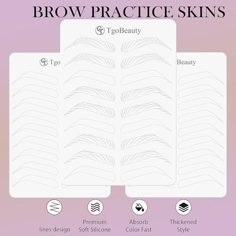 2pcs Professional Double-Sided Nano Brow Practice Skin, White Silicone Microblading Training Pad for Eyebrow Strokes, Permanent Makeup & Tattoo Practice, Reusable Sheets for Beginners & Artists
