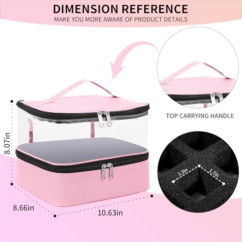 Pink Double Layer Nail Polish & Lamp Organizer with Adjustable Dividers - Beloving