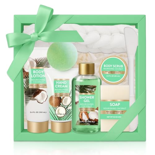 Coconut Bath Gift Set for Women - 8 Piece Luxury Spa Collection with Bath Bombs & Body Care