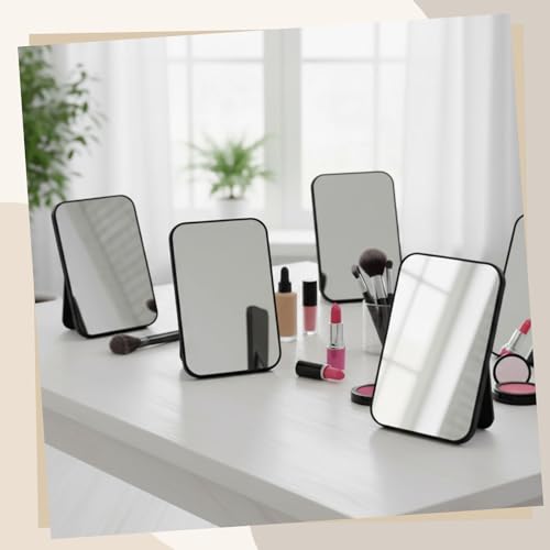 12 Pack Portable Black Tabletop Makeup Mirrors with Stand - 8x5 Inch