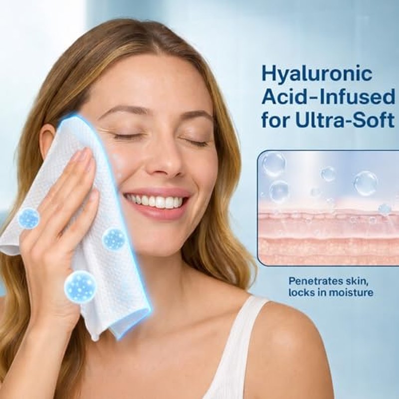 50 Count Hyaluronic Acid Face Towels, Biodegradable Disposable Face Towels, Wash Cloths 10¡± x 12¡±, Soft & Skin Friendly Face Towelettes Disposable, XL Facial Towels for Washing Cleansing for Women