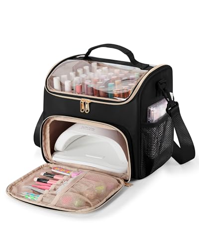 Prokva Black Double-Layer Nail Polish Organizer Bag Holds 42 Bottles