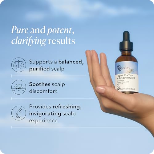 Sky Organics - Organic Tea Tree Scalp Clarifying Oil (2 fl oz/60 mL) Balanced & Purified Hair Oil for Scalp Dryness & Itchiness - Tea Tree, Jojoba, Peppermint - Vegan, Cruelty Free, Beauty, Hair Care