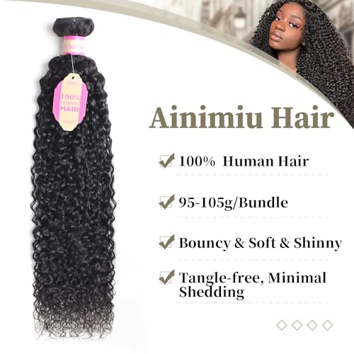 Ainimiu Curly Wave Human Hair Bundles 20 Inch 12A Grade Virgin Brazilian Unprocessed Extensions