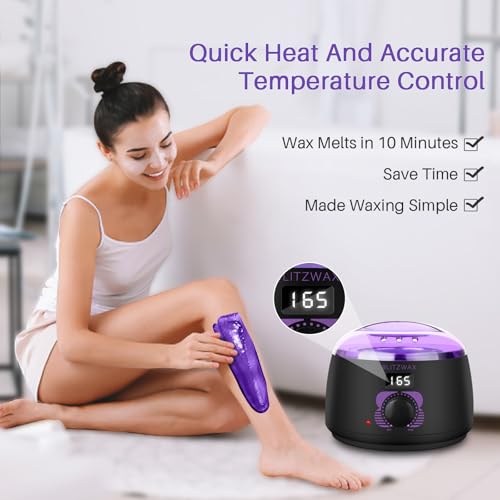 BLITZWAX Waxing Kit for Women with Purple & Black Wax Warmer - Home Use