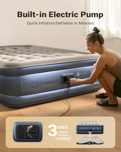Black-Gray Queen Air Mattress with Built-In Pump, 18-Inch High, 750lb Support