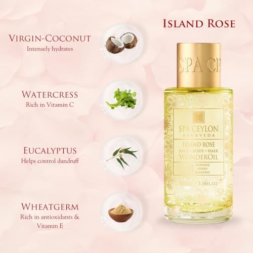 SPA CEYLON Wonder Oil Island Rose 100ml - Luxurious Organic Body & Hair Oil with Ayurvedic Herbs, Vegan & Paraben-Free
