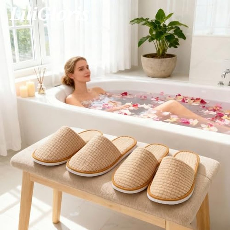 6/10/12 pairs Spa Slippers for Guests, Washable Reusable Disposable Slippers for Women Men, Jacquard Fleece Closed-Toe Design for Hotel, Bathroom, Bedroom, Wedding, Travel, SPA Bulk Slippers for Guest Use