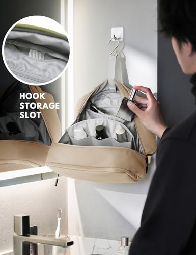 Large Khaki Travel Toiletry Bag for Men Women Water-Resistant Hanging Organizer
