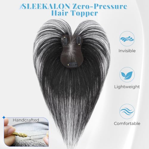 Human Hair Topper for Women 11 Inch Black Natural Black with Bangs - Tangle-Free & Breathable