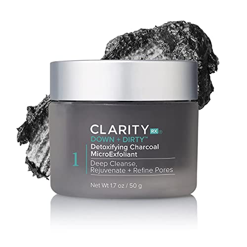 ClarityRx Down + Dirty Detoxifying Charcoal Based Exfoliating Face Wash, Natural Facial Scrub Micro Exfoliant for Oily Skin, Paraben Free, Cruelty Free