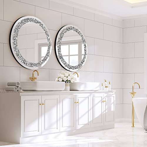 QMDECOR 28x28 Inch Round Wall Mirror with Crystal Diamond Accents - Silver Home Decor Variation of THIS listing