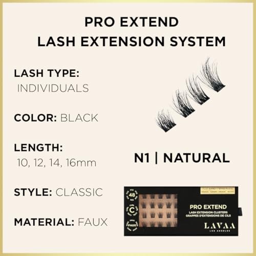 PRO Extend Lash System | 48 Lash Clusters in 4 lenghts: 10mm 12mm 14mm 16mm | Flat-Band All-Day Comfort | DIY Lash Extensions (N1 | NATURAL Bundle)