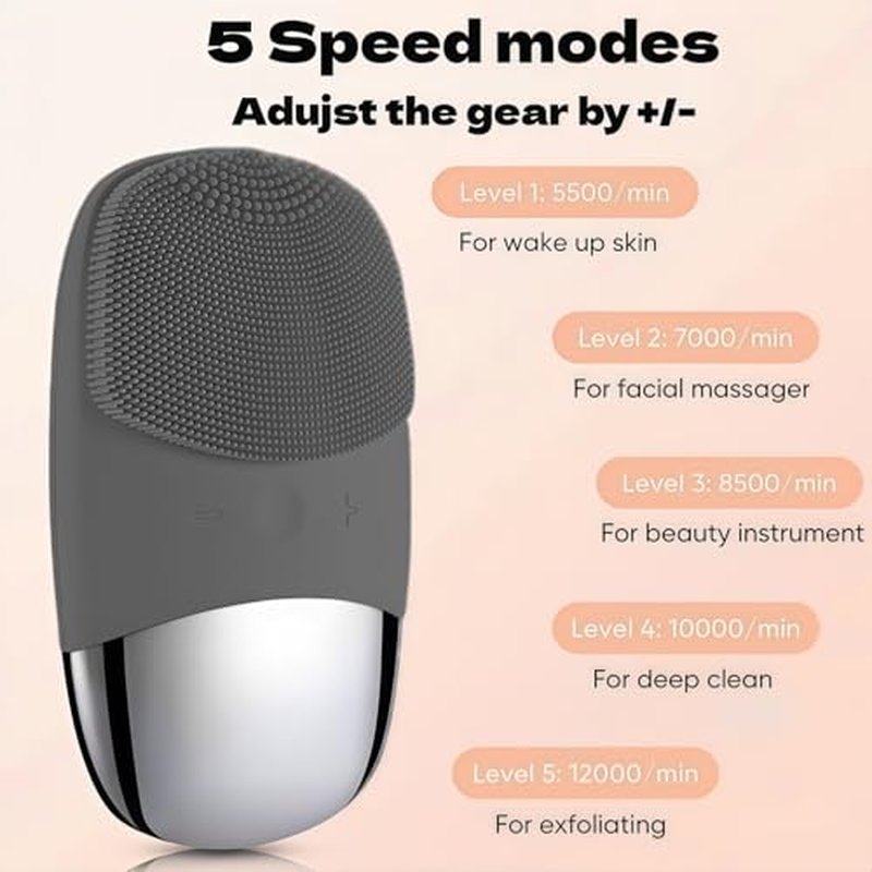 MEGAN Facial Cleansing Brush,USB Rechargeble Electric Silicone Face Scrubber,IPX7 Waterproof Sonic Facial Massager, 3 in 1 face Brush for Deep Cleanning, Blackhead Remover, Exfoliating.£¨Black£©