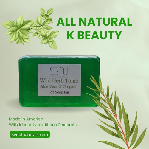Seoul Naturals Wild Herb Tonic Aloe Vera with Oregano and Tea Tree Oil Soap, k beauty, 6 oz