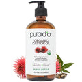 PURA D'OR 16.9 oz Organic Castor Oil (GLASS BOTTLE) Pure Cold-Pressed Hexane-Free USDA Certified ? Lashes Brows Hair Scalp Skin ? Botanical Moisturizer for Softness Strength Hydration Shine Radiance