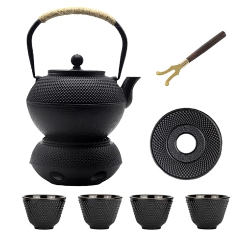 YJX 1200ml Cast Iron Teapot Set with Warmer - Japanese Stovetop Tea Kettle & Cups, Model 1