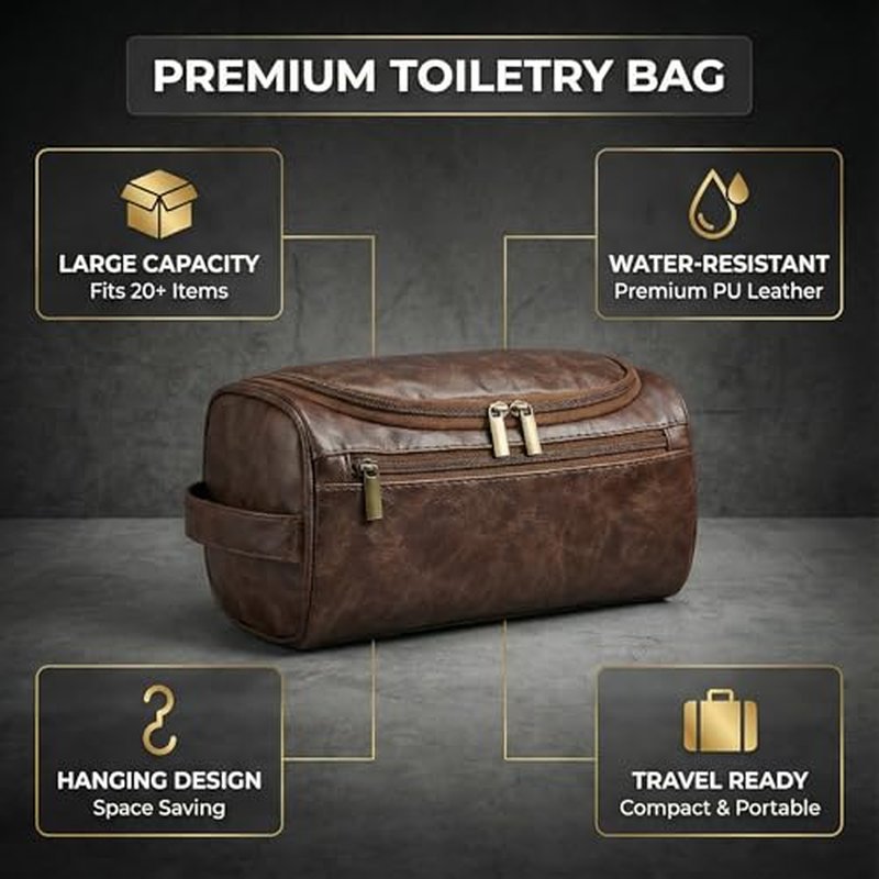 Men¡¯s Hanging Toiletry Bag, Large Capacity Travel Dopp Kit Organizer for Business Trip ? Waterproof Shaving Bag Multi-Compartment Storage for Grooming Essentials, Bathroom & Gym (Coffee)