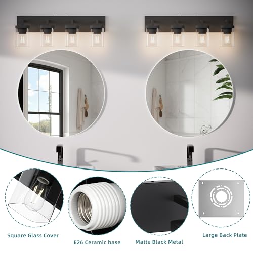 Black Square Bathroom Vanity Light - 4 Lights Modern Over Mirror Fixture - Variation of THIS listing