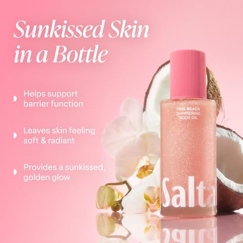 Saltair Pink Beach Bundle: Body Wash 2-Pack (2 x 17oz) + Shimmering Body Oil (4oz), Moisturizing Cleanser and Glow Oil