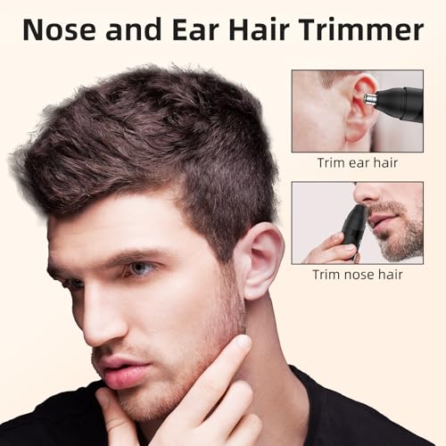 Nose Hair Trimmer,Painless Ear and Eyebrow Trimmer for Men with Dual Edge Blades,Rechargeable,Light Indicator Easy Washing (Black)