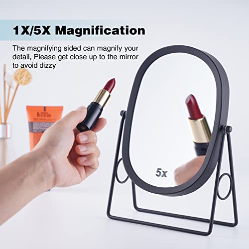 JOYOEIKON Classic Dual Sided 5X and 1X Magnifying Makeup Mirror and Tabletop Standing 360¡Æ Rotation Vanity Mirror,Desktop Cosmetic Mirror (Matt Black)