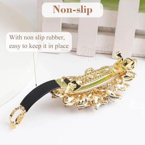 Large Gold-Plated Rhinestone Hair Barrette - Colorful Floral Style, 3.5 Inch - Variation: Colorful