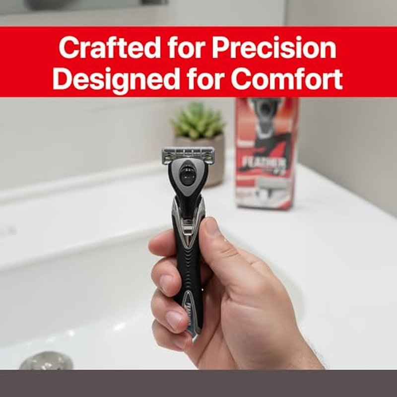 Feather - F3 Shaving Razor - Pivoting Head Shaving Razor with Wavy Guard and SiC Ceramic Coating - 3 Blade shave cartridge for Regular to Sensitive Face and Skin - Disposable Blades