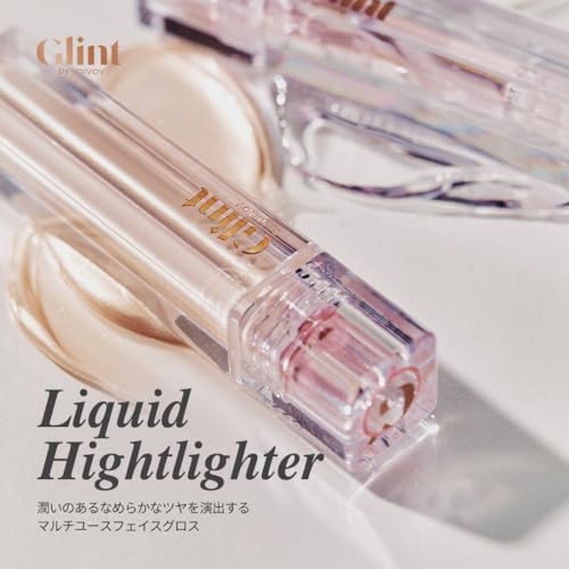 Glint Liquid Gel Highlighter (Dewy Moon, 0.1oz) - Multi-Use Face & Body Gloss for Smooth Glow, Long-Lasting Illuminator Balm for Healthy Radiance. Korean Makeup. Eyes, Cheeks