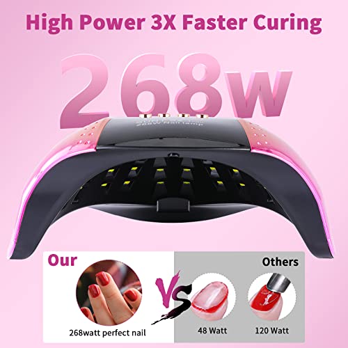 268W UV LED Nail Lamp - Gel Polish Curing Light with 57 LEDs, 4 Timers