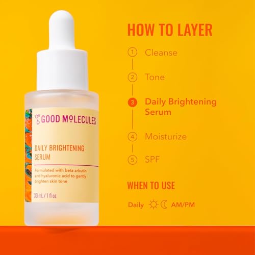 Good Molecules Daily Brightening Serum Pack 2 ? 1 fl oz / 30 ml Each | Lightweight Brightening Serum with Beta Arbutin 3% & Hyaluronic Acid for Even-Looking Skin