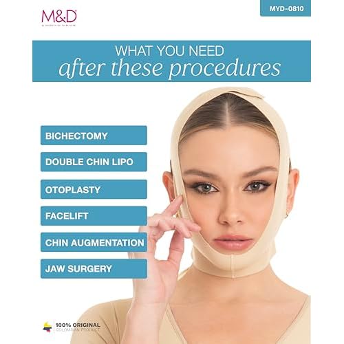 M&D Face Slimming Chin Strap Lipo Compression Garment Mentonera Postquir?rgica Facial Beige M