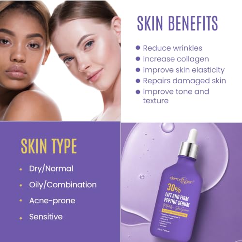 DERMAXGEN 8 Fl Oz Peptide Face Serum with Vitamin C & Hyaluronic Acid – Anti-Aging, Firming & Rejuvenating
