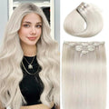 Clip in Hair Extensions 16 Inch Platinum Blonde Remy Human Hair - #60A