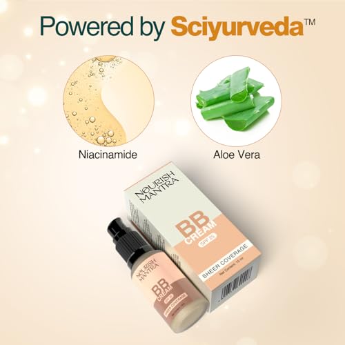 Nourish Mantra BB Cream with SPF 25 | Best For No-Makeup-Makeup Look | Enriched with Niacinamide & Aloe Vera | Suits All Skin Types | For Women | 15 ml