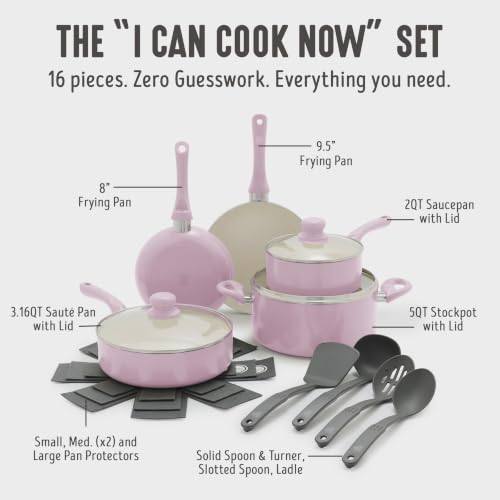 GreenLife 16-Piece Nonstick Cookware Set - Pink Bloom Variation (2026 Upgrade)