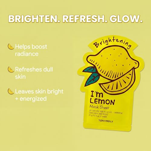 Hydrating Lemon Face Sheet Masks - 10 Pack for Clear Skin & Pore Tightening