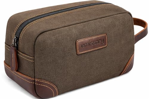 Emissary Men's Toiletry Bag - Coffee Canvas Leather Travel Dopp Kit