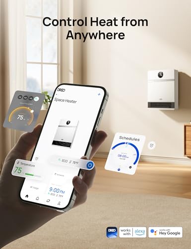 DREO White Wall-Mounted Smart Space Heater with Remote & Alexa - Standard Edition