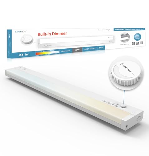 Leetdud 24 Inch White Under Cabinet LED Lights with Dimmer, Linkable & Hardwired