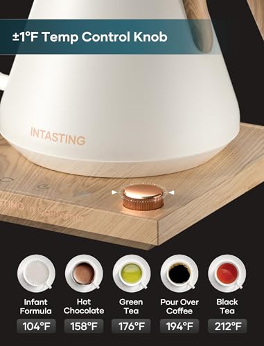 Intasting Cream White Gooseneck Electric Kettle with ±1℉ Temp Control, 0.9L