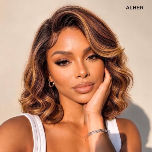 ALHER Honey Blonde Highlight 4x4 Lace Closure Human Hair 10 Inch Body Wave