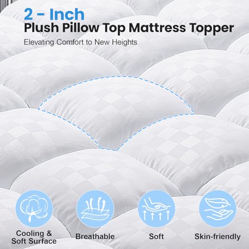 Easthome Full Size Dual Layer Memory Foam Mattress Topper - White, 4 Inch Thick, Gel & Pillow Top