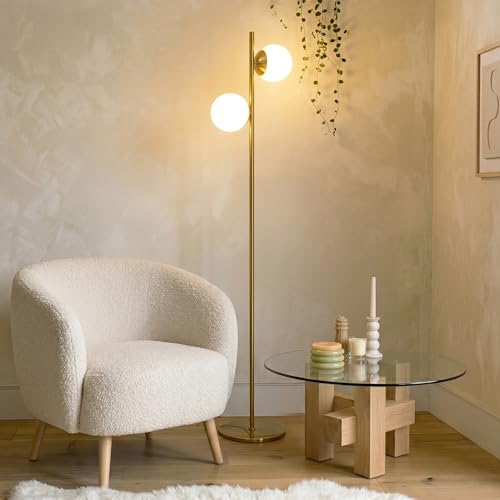 Brightech Sphere Floor Lamp – Gold/Antique Brass 2-Globe Mid‑Century Modern Standing Lamp