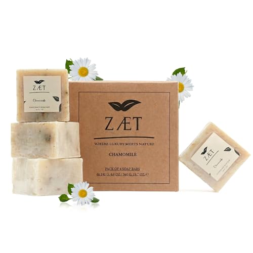 Chamomile Soap Bar - Handmade Natural 4 Pack, 5 Ounce Each - Gentle Body & Hand Soap