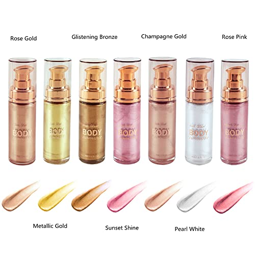 MAEPEOR Body Luminizer 6 Colors Waterproof Smooth Shimmer Face Glow Illuminator Non-sticky Liquid Highlight (30 ML, 01 Moonlight White)