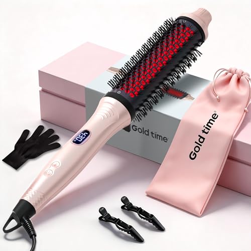 Infrared Thermal Round Hair Brush - Pink, 1.6 Inch Ionic Heated Styling Tool with 6 Heat Settings